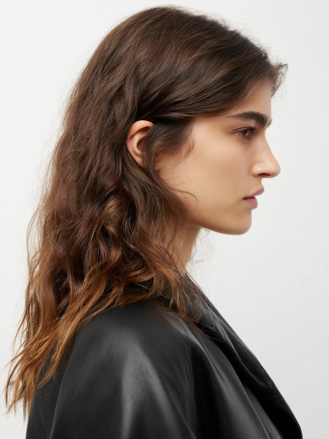 Shoulder-Length Waves with Warm Chestnut Brown Hues